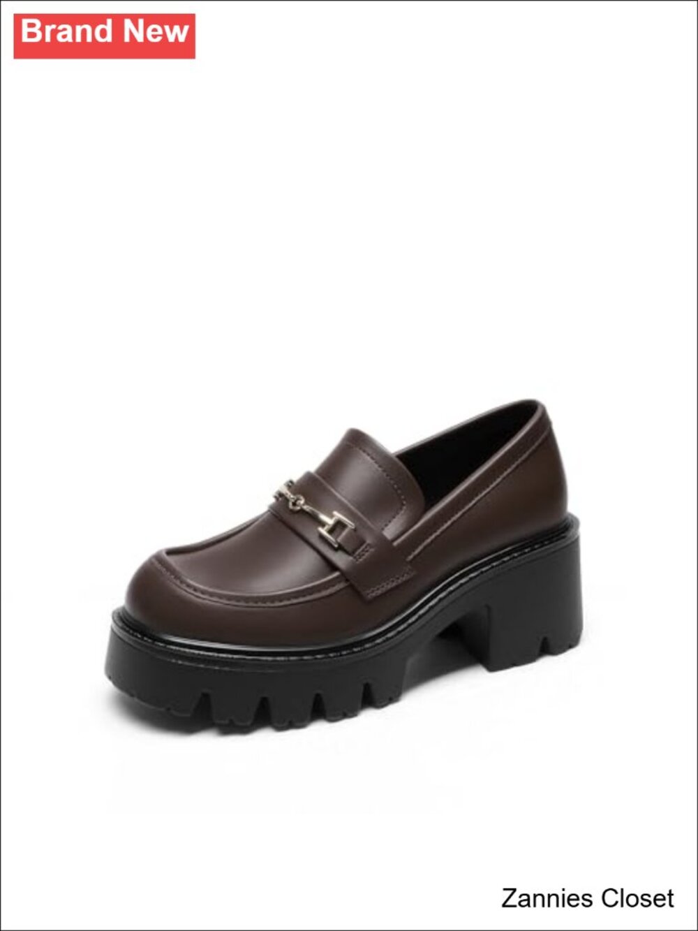 ✨ Platform Chunky Loafers Chain Detail Faux Leather Round Toe Memory Foam